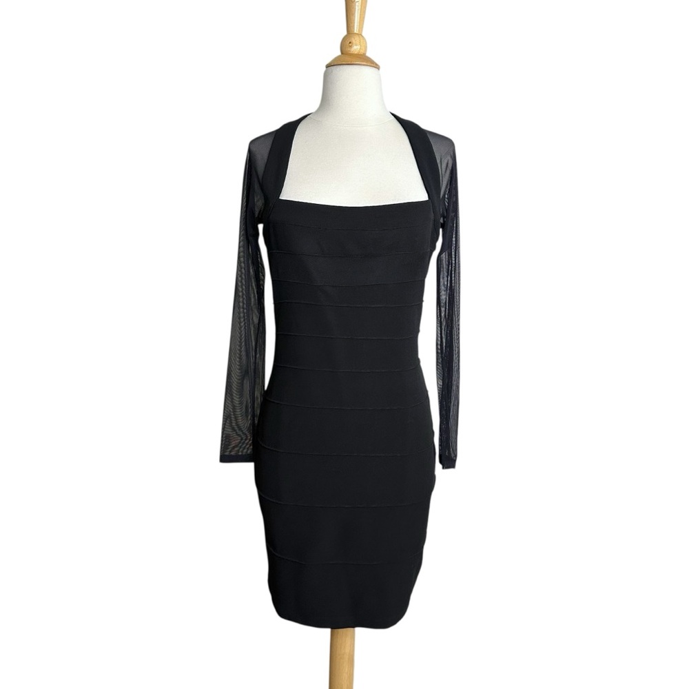 MODA INTERNATIONAL Sheer Black Long Sleeve Bodycon Dress Open Back Cocktail M